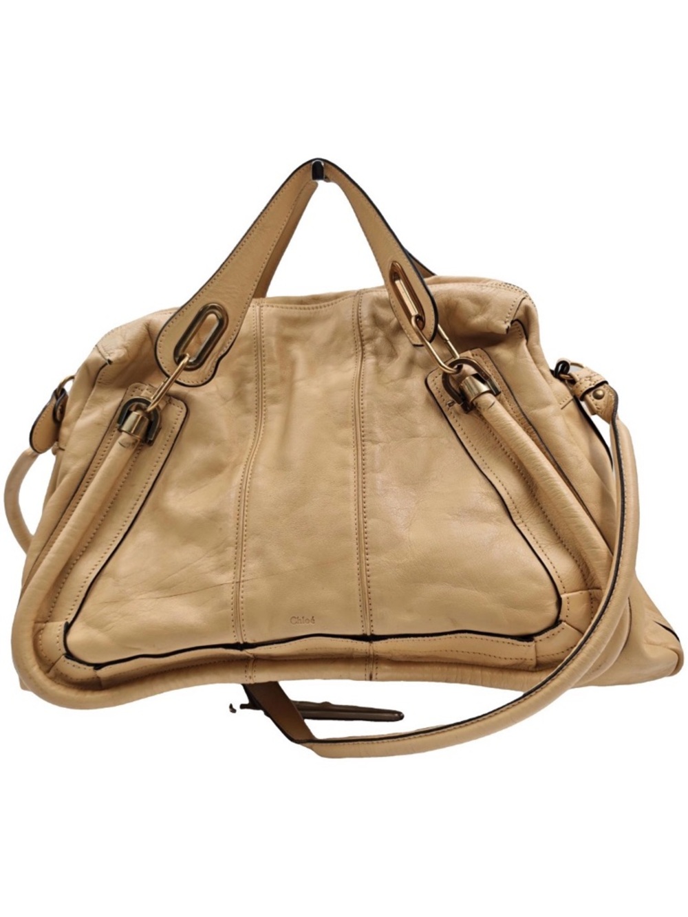 Chloé Paraty Leather Handbag Beige Medium Satchel Authentic